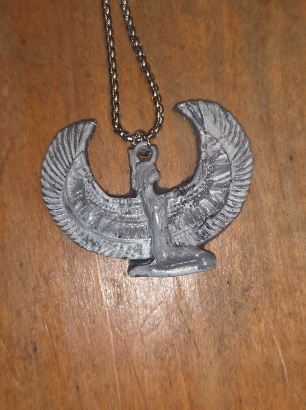 Egyptian Goddess Isis Handmade Resin Pendant On Stainless Steel Chain Necklace